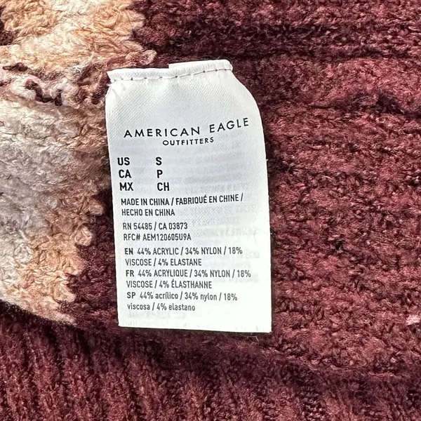 American Eagle Waffle Knit Tunic Sweater Women S Burgundy Striped V Neck Relaxed - Image 5