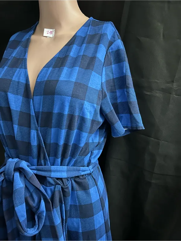 Draper James Women’s Blue Plaid Wrap Dress with Tie Waist MD NWT - Image 3