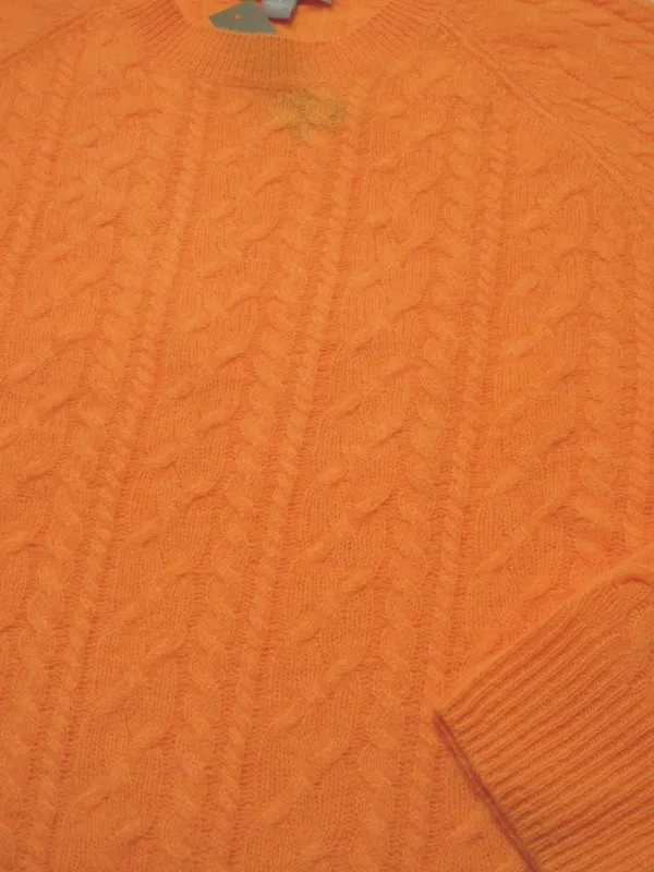 NWT J.Crew Cashmere Cropped Cable-knit Crewneck Sweater in Neon Orange S - Image 8