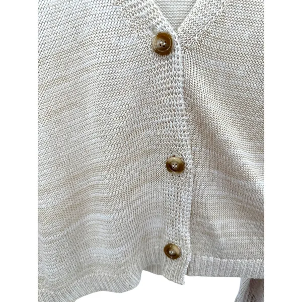 Z Supply Womens Beige Space Dye‎ Open Knit V-Neck Button Cardigan Lightweight L - Image 5