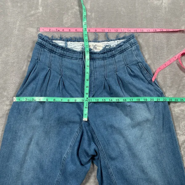 We The Free People Pants 4 Blue Mover & Shaker Denim Harem Loose Pleated Boho - Image 6