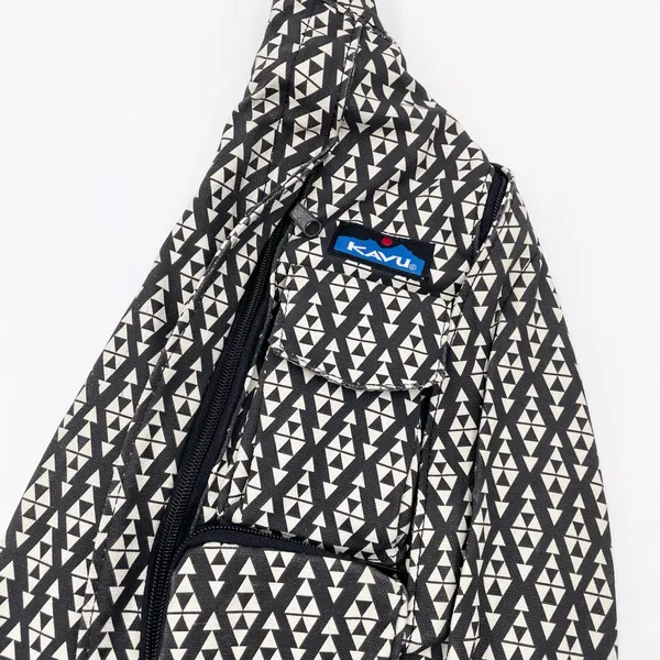 Kavu Rope Crossbody Bag Cotton Canvas Black White Geometric Aztec Travel Pack - Image 2