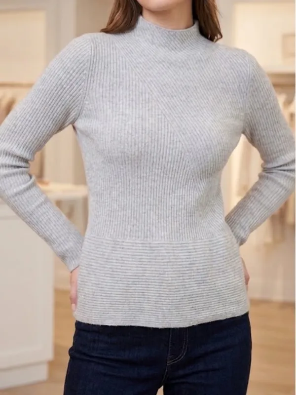 Saks Fifth Avenue Grey Ribbed Cashmere Knit Sweater Size M - Image 2