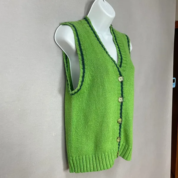 90s Northern Reflections Sweater Vest Womens Large Green Blue Button Up Knit‎ - Image 11