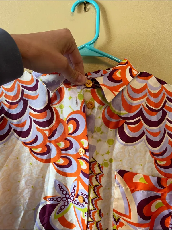 Zara Multicolor Button-Down Blouse — Orange, Purple, Green, White - Image 6