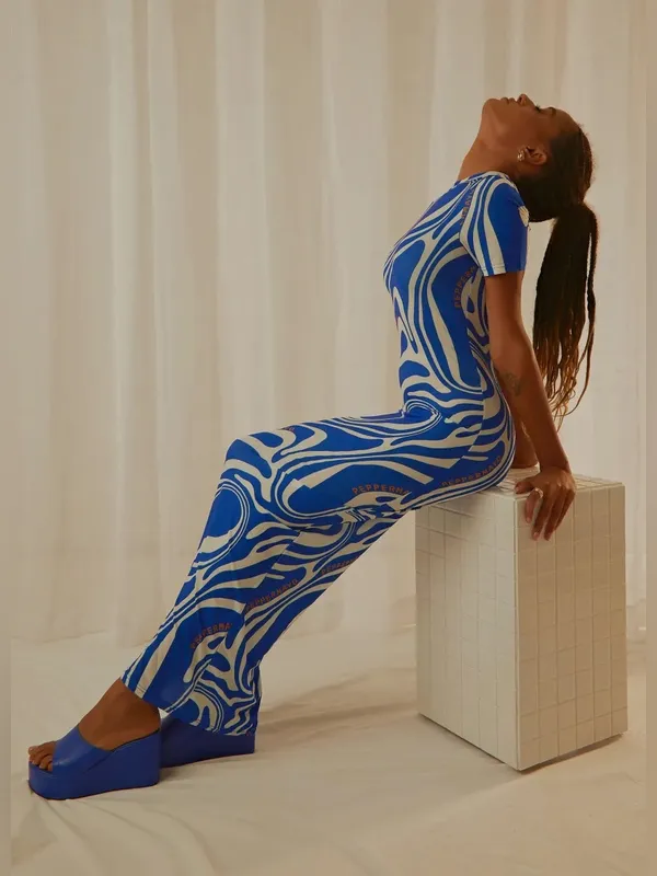 PEPPERMAYO Into the City Mesh Maxi Dress - Cobalt Marble Size 4 - Image 4