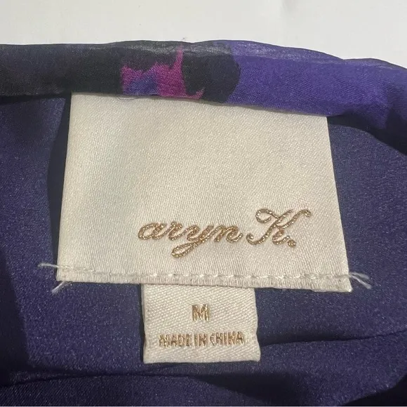Aryn K Purple Silk Dress Size M 100% Silk Print‎ V-Neck Elastic Waist Fairycore - Image 5