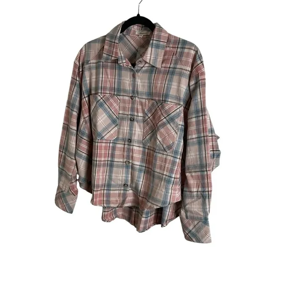 Oversized Plaid Flannel Shirt Button - Image 11