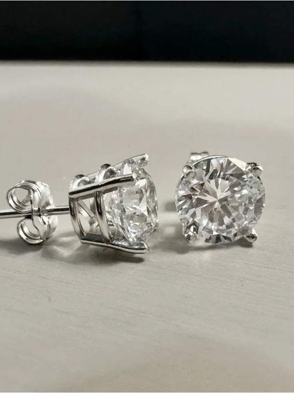 14K White Gold Lab Grown Diamond Stud Earrings - Image 2