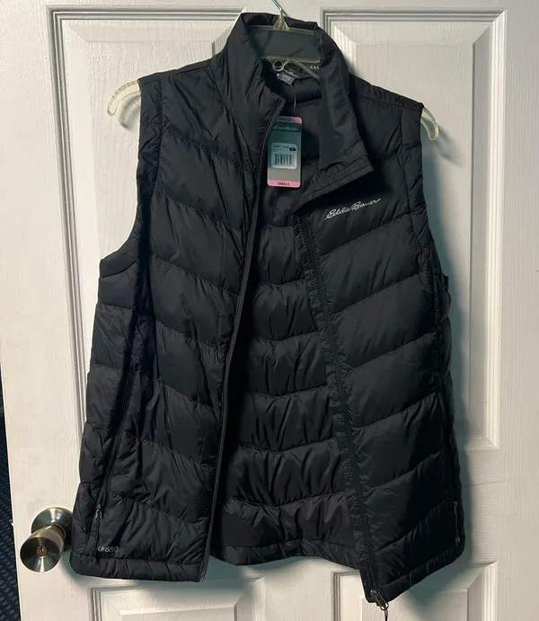 Eddie Bauer Down Vest quilted puffer zip up EB650 Black new small - Image 2