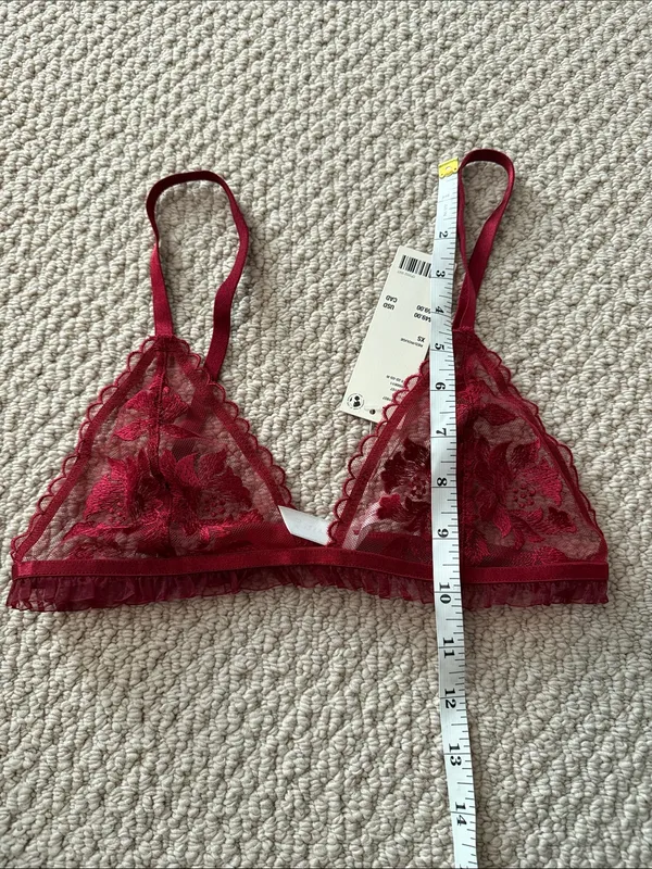 Kat the Label Size Extra Small XS Women's Sheer Floral Lace Bralette in Burgundy - Image 2