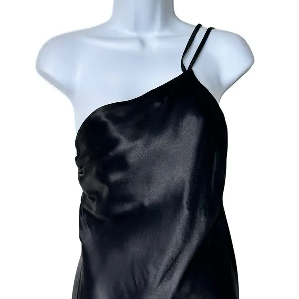 Anthropologie Bl-nk dress Women’s Black satin One-Shoulder Slip Dress Size 6 - Image 5