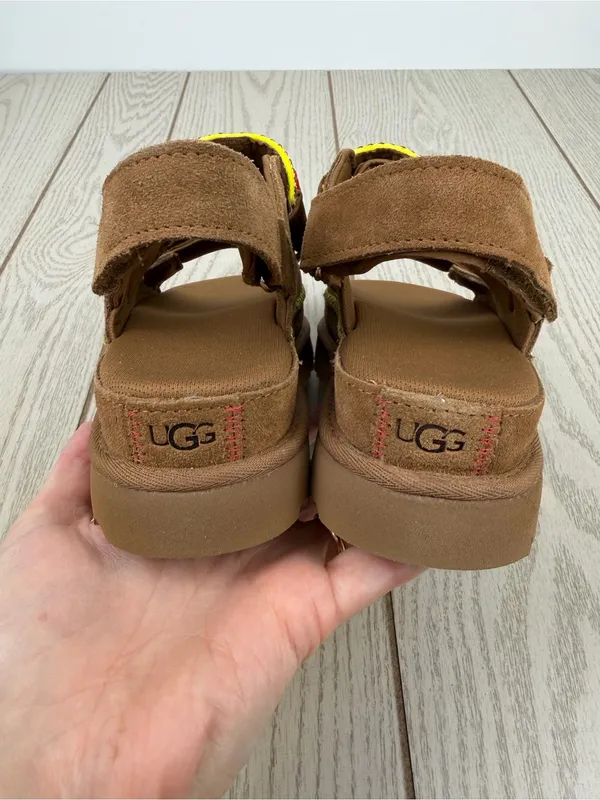 UGG Women's Goldenstar Heritage Braid Embroidered Suede Sandal US8 Chestnut $140 - Image 6
