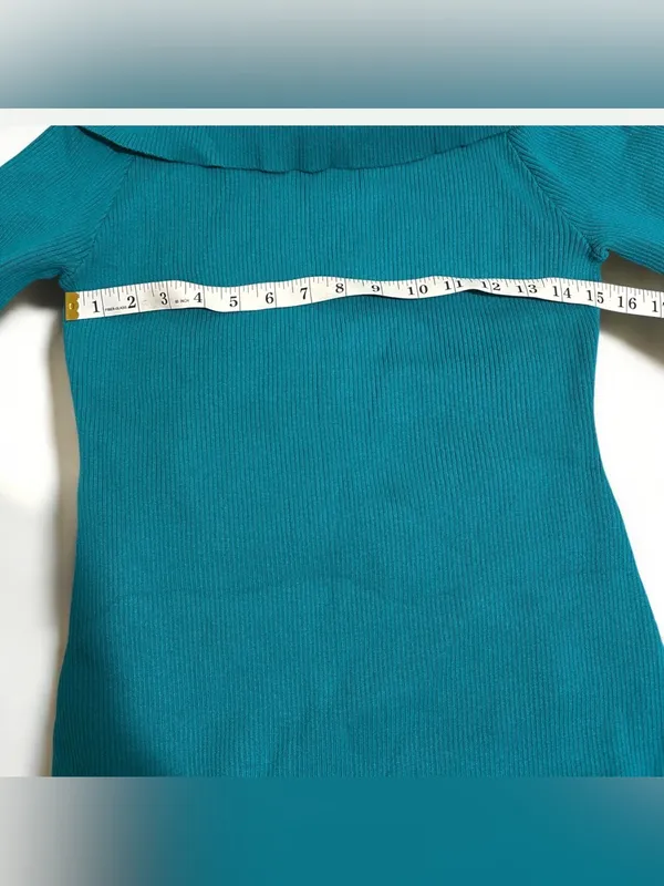 PRETTYGARDEN Off-Shoulder Teal Maxi Ribbed Dress - Image 5