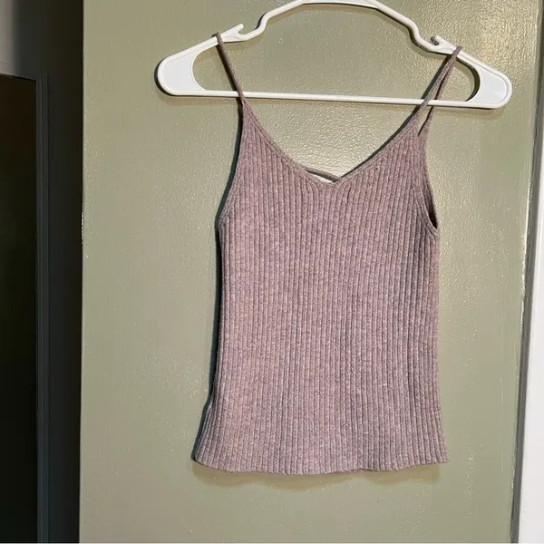 American Eagle‎ Women's Size Small Knit Tank Top Ribbed Beige V-Neck Lace Up - Image 5