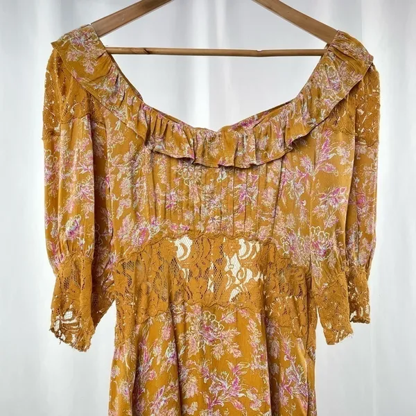 NEW Free People Lucie‎ Mini Dress in Brown Multi Size 8 - Image 3