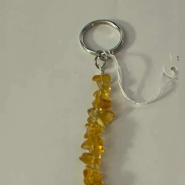 Handmade Yellow Tumbled Glass Chip & Hematite Cross Charm Keychain In Gift Box - Image 4