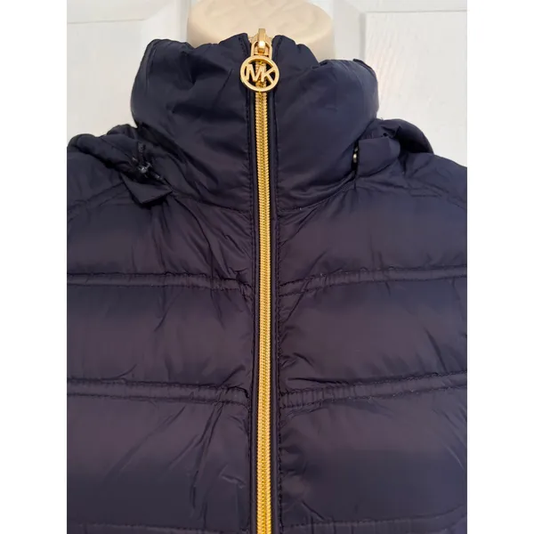 Michael Michael Kors Navy Blue Packable Down Puffer Jacket Gold Small Gorpcore - Image 4