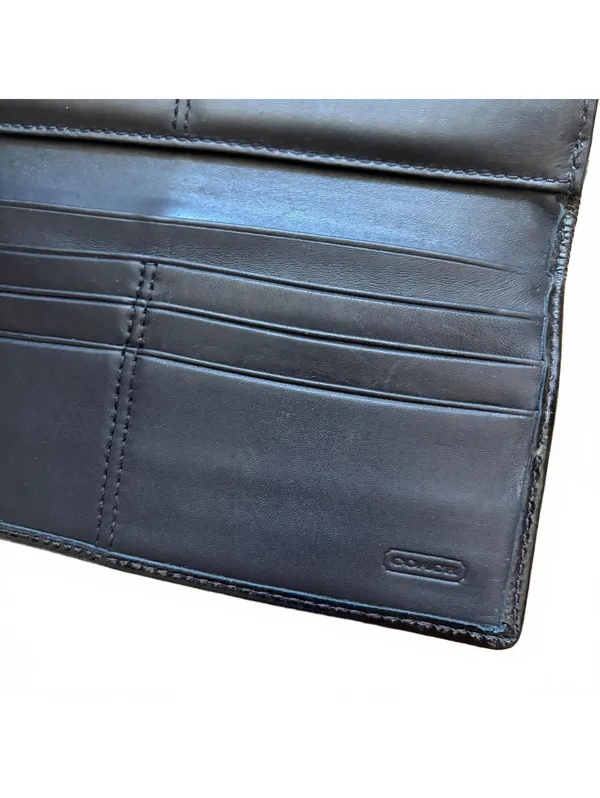 Coach Soho Signature Jacquard Wallet Tri-Fold Canvas Leather Pleated Black - Image 6