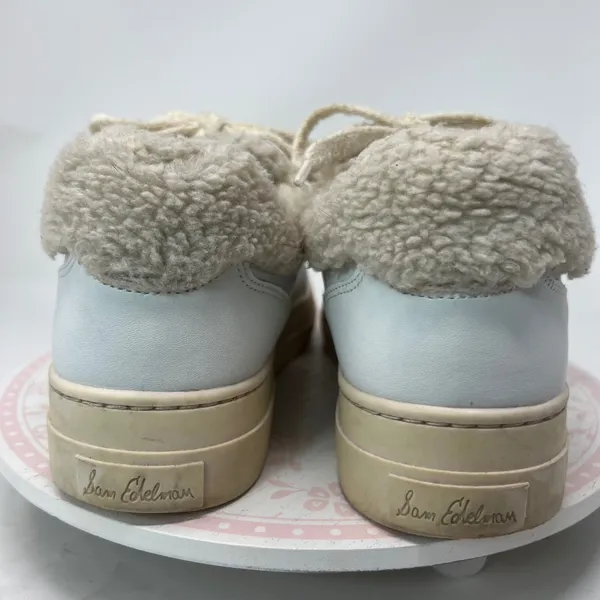 SAM EDELMAN Wess Sneaker Women 10 White Leather Faux Shearling‎ Platform Low Top - Image 5