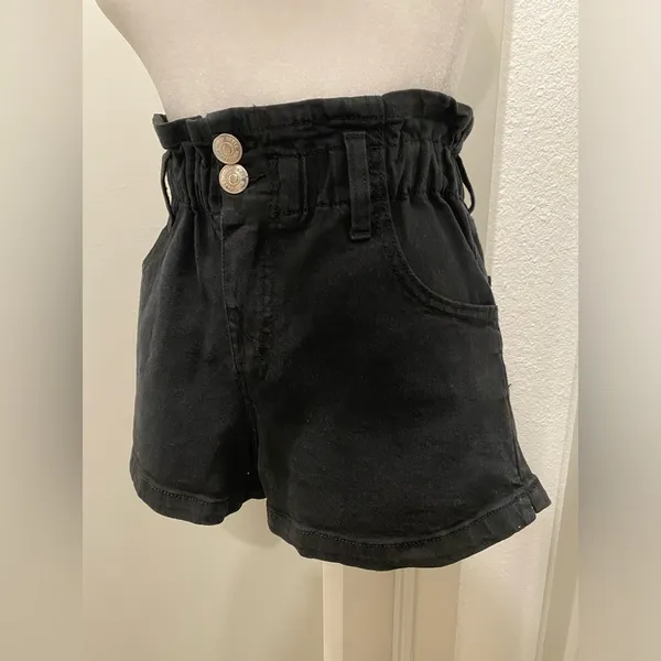 Target Black Stretchy Denim Elastic Waistband Paper Bag Shorts - XS - Image 9