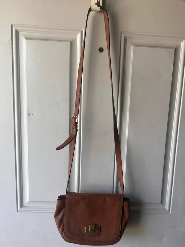 Cole Haan Valise Jenna Cognac Leather Crossbody Shoulder Bag Turn Lock Purse - Image 2