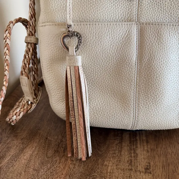Brighton‎ Barbardos Cream Pebble Leather Braided Strap Shoulder Bag Artisan Boho - Image 3