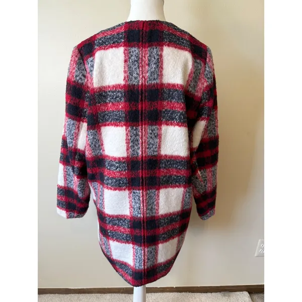 Abercrombie & Fitch Wool Blend Plaid Coat Jacket Red Black White Womens M Winter - Image 4