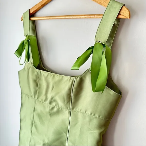 NWT‎ Current Mood green satin mini dress small - Image 3