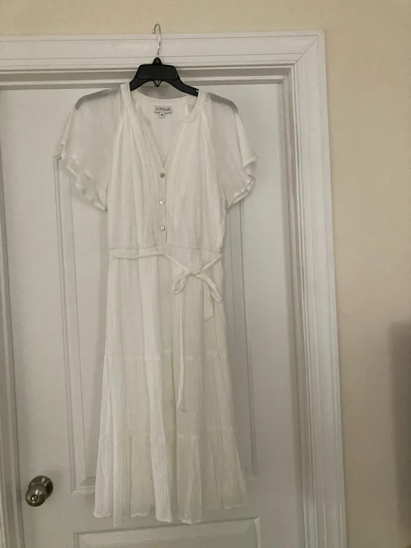 Luxology White Button-Front Midi Dress with Flutter Sleeves - Image 5