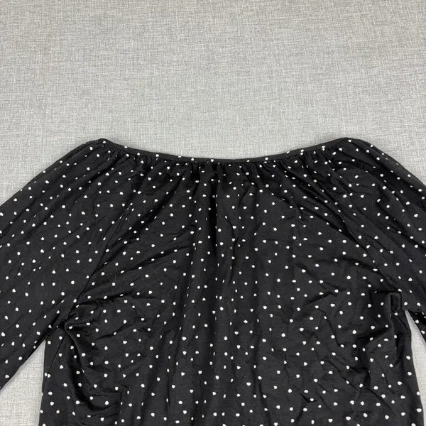 Garnet Hill Blouse Womens XS Black Off Shoulder 3/4 Sleeve Polka Dot Jersey Top - Image 12