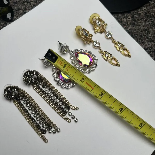 Sparkly Statement Rhinestone Mix Dangle Drop Pierced Earrings Lot Of 3 - Image 7