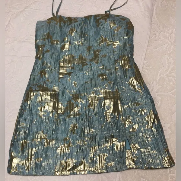 Lulu's Blue and Gold Mini Dress Size M - Image 4