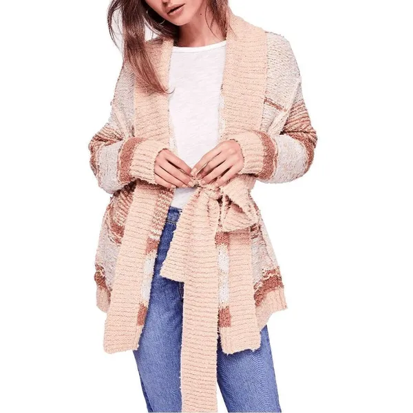 Free People Cozy Cabin Chunky Knit Boho Ivory Peach Cardigan Sweater Oversized X - Image 9