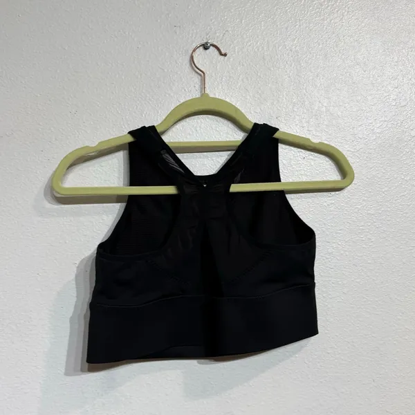 Athleta Black Mesh V Neck Longline Racerback Sports Bra Sz L - Image 7