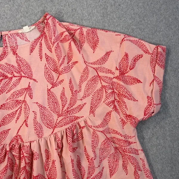 Easel Los Angeles Women's 1X Pink Red Leaf Print Babydoll Top Short Sleeve - Image 2