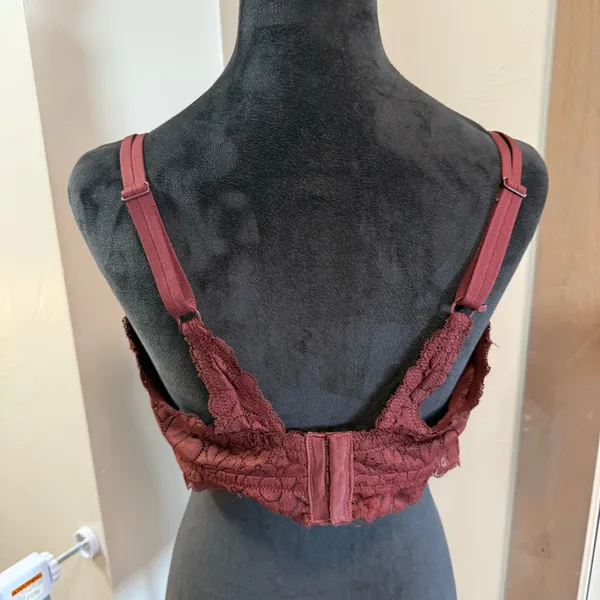 Aerie Maroon Red Lace‎ Bra Bralette Padded Adjustable Ruffle 38DD - Image 5