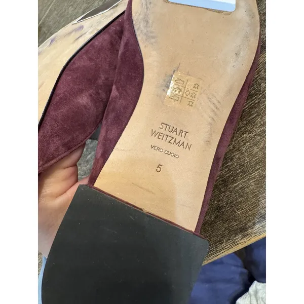 Stuart Weitzman‎ Womens Meena Mule Size 5 Loafer Slip On Flat Plum Suede - Image 8