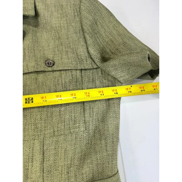 Dressbarn Olive Green Safari Style Short Sleeve Belted Shirt‎ Dress Sz 4 - Image 9