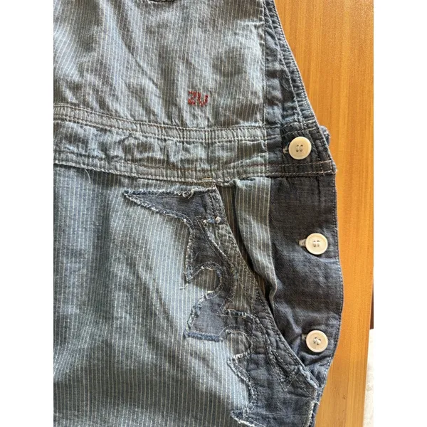 Zadig & Voltaire Sidney Patch Denim Overalls Size Small Blue Chambray Stripe - Image 7