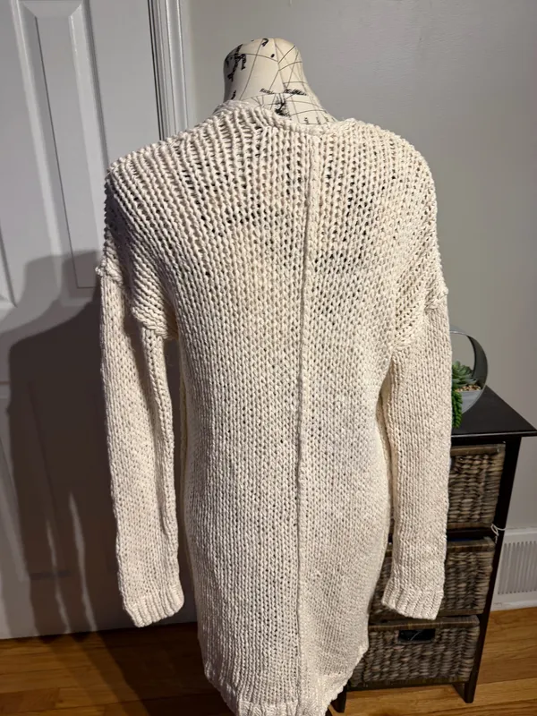 Free People Simply Sienna chunky knit 100% Cotton crochet Cozy Open-Front Cream Cardigan Sweater oversized Sz M versatile cover up coastal breathable open wave loose cable boho coastal - Image 4