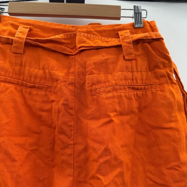 Eudon Choi Belted Wide Leg‎ Pants Bright Orange Linen Blend High Rise Women’s 2 - Image 12