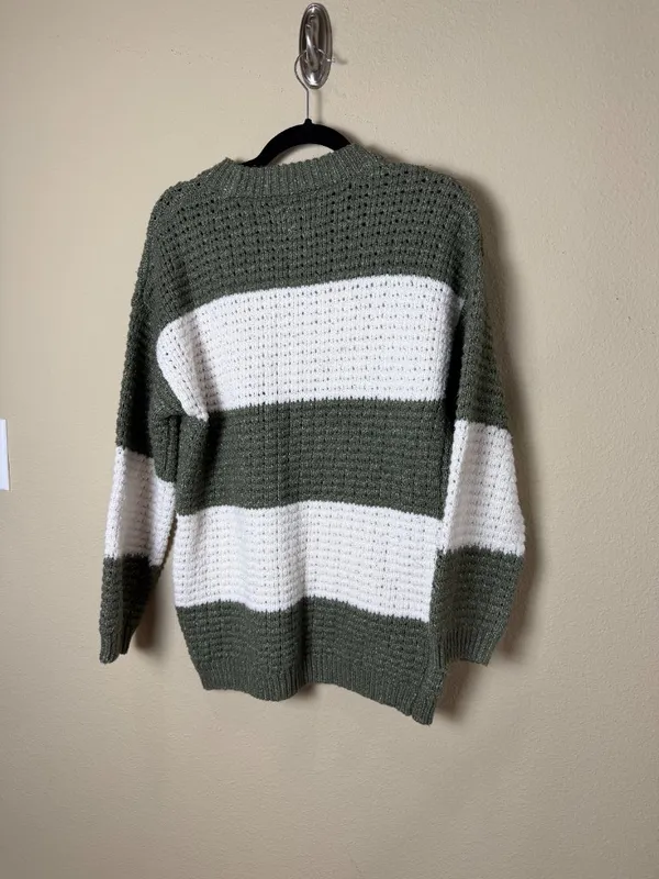 ASOS Design Chunky Knit Striped Sweater Green & White Size Small Oversized - Image 6