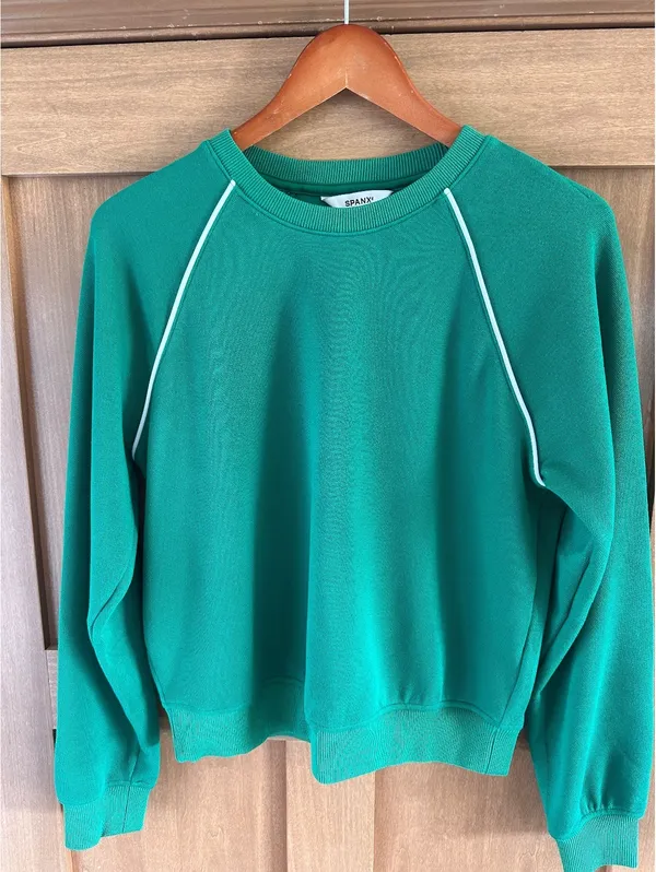 SPANX Airpiqué Long Sleeve Crewneck Top Field Green Women’s Small 21351R - Image 5