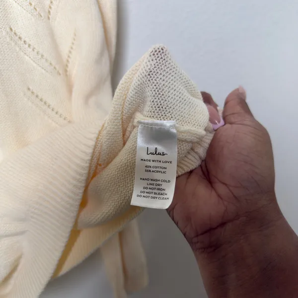 NEW Lulus Women Cotton Sweater XL Cream Pointelle Chevron Knit Oversized Light - Image 5