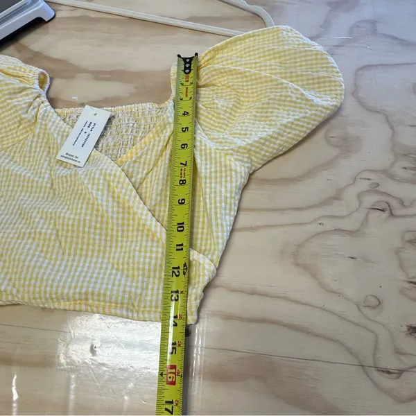 NWT Anthropologie Sim & Sam Yellow Gingham Picnic Crop Top Puff‎ Sleeve Small - Image 8