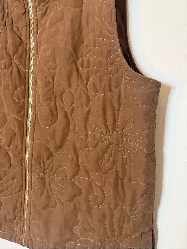 Umgee Brown Floral Quilted Zip-Up Vest‎ - Image 3