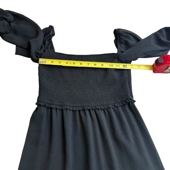 Aritzia Wilfred Women’s S Temptest Smocked Chiffon Mini Dress‎ Black Whimsigoth - Image 7