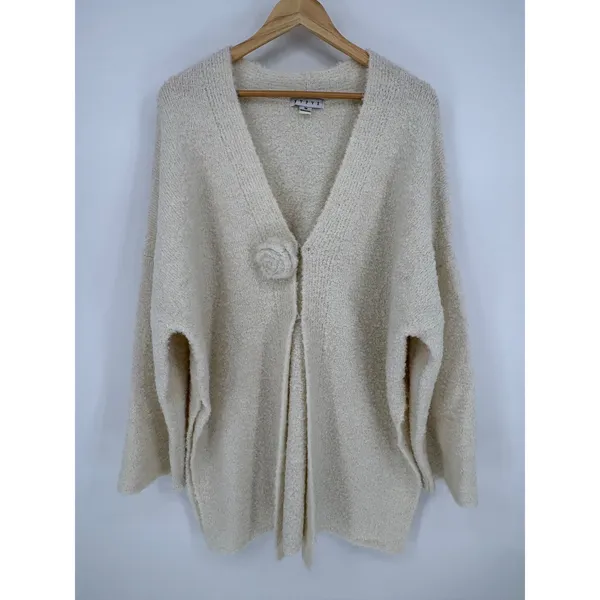 HYFVE Cardigan Sweater Womens Medium Cream Rosette Oversized Wool Blend Boucle - Image 9