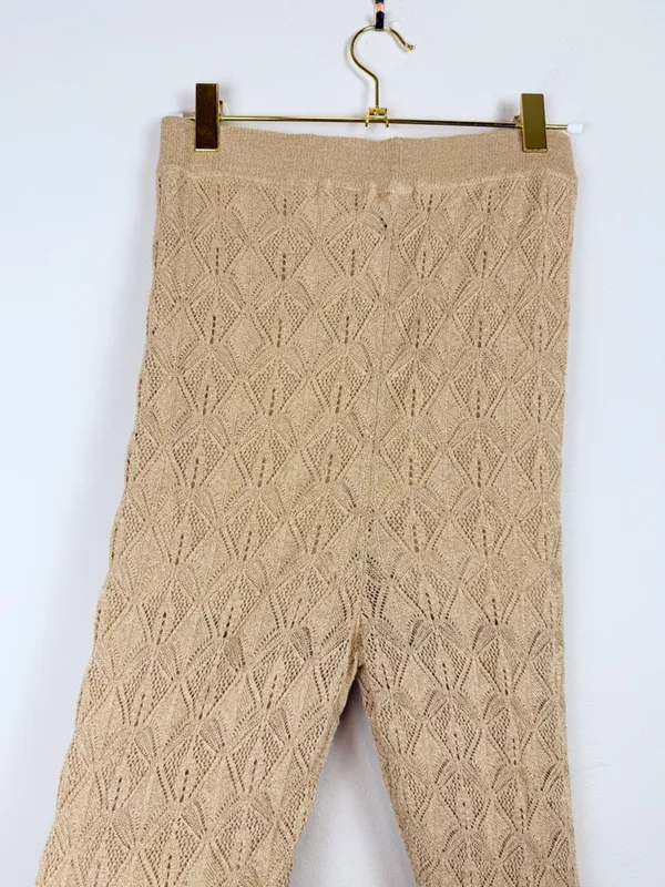 Free People Take Me Out Co-Ord Gold Metallic‎ Knit 2 Piece Set Flared Leg Small - Image 11